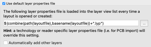 Screenshot of KLayout settings to auto-load layer properties