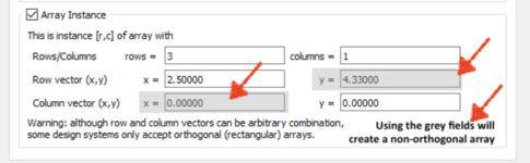 Klayou screenshot showing non-orthogonal array definition