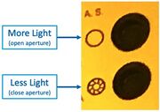 Photo of the A.S. Aperture Stop open/close buttons on Microscope #4