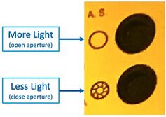 Photo of the A.S. Aperture Stop open/close buttons on Microscope #4